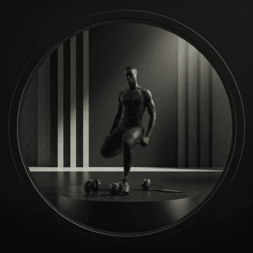 Casaca deportiva monocromática, pose arquitectónica, galería minimalista