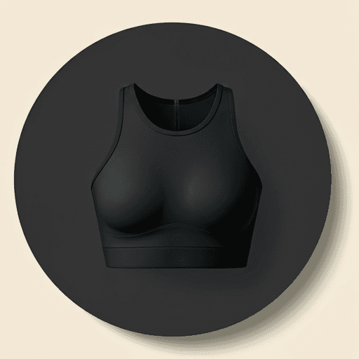 Top deportivo premium, líneas arquitectónicas, estética clínica